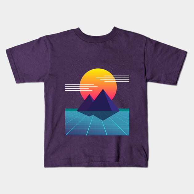 80s Sunset Nostalgic Computer Graphic Kids T-Shirt by AlondraHanley